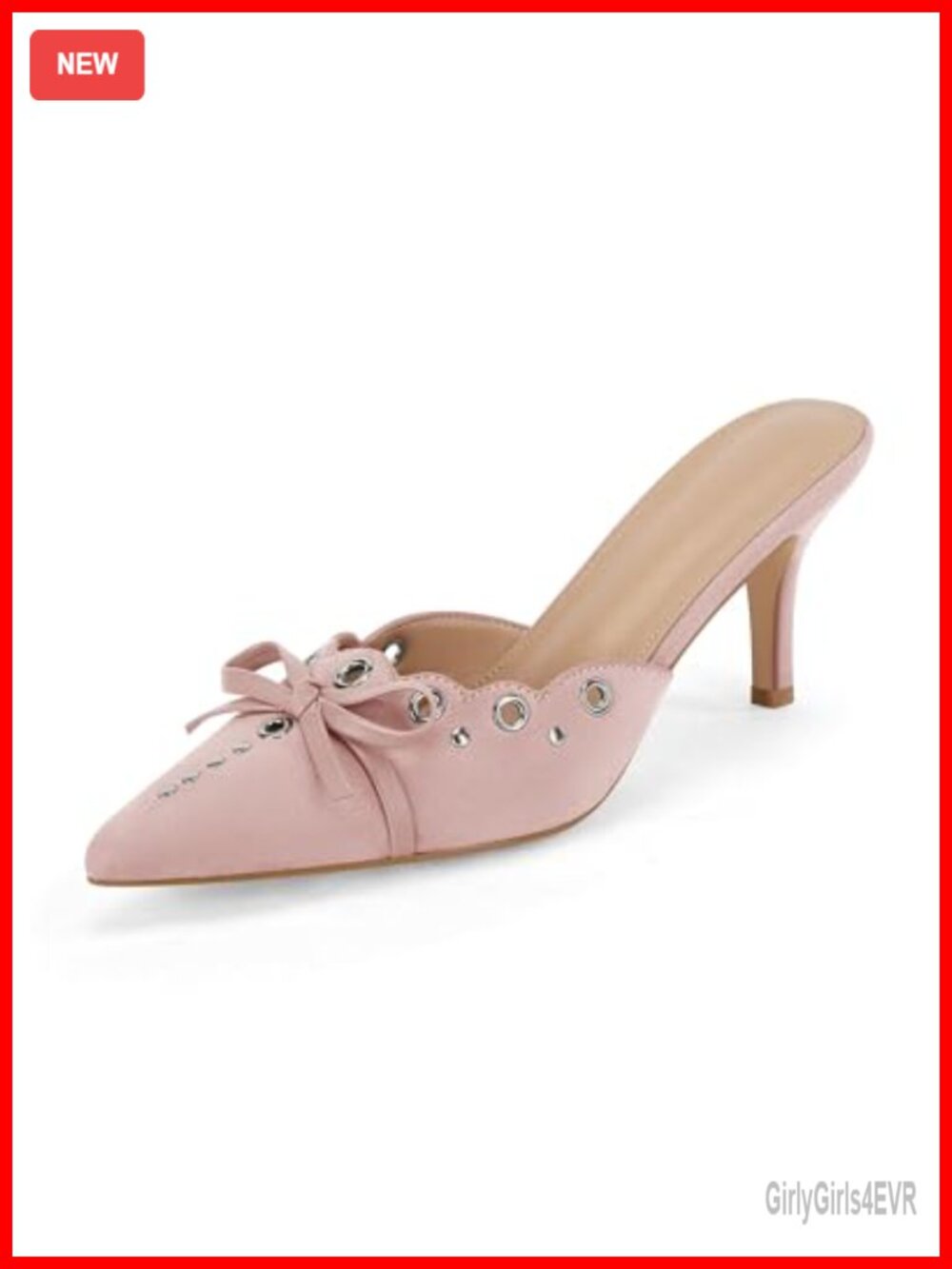 Faux Suede Bow Tie Mule Heels Pointed Toe Studded Stiletto Slip On Dress Pumps